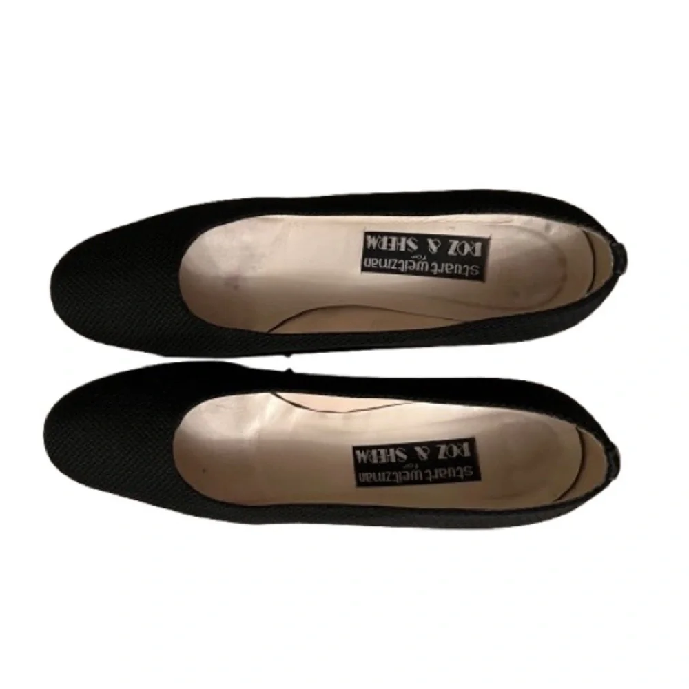 Stuart Weitzman Black Herringbone Block Heel Fabric Heels - Size 9